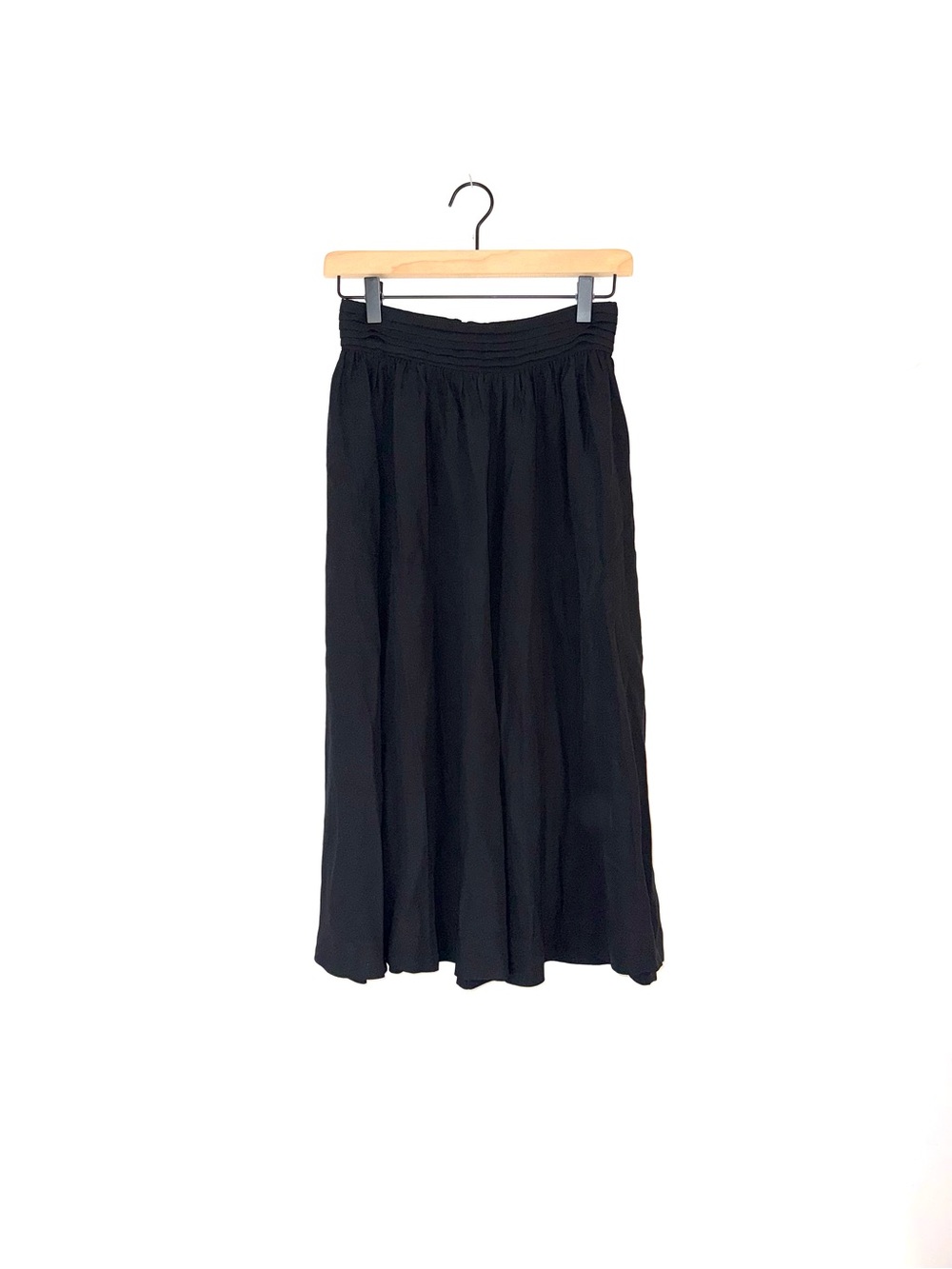 VTG 70s Claude Pleated Waistband High Rise Flowy Midi Skirt Black